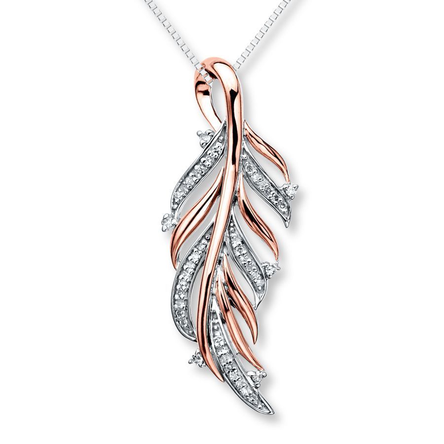 Diamond Feather Necklace 1/6 Ct Tw Sterling Silver/10k Gold In 2019 Throughout Latest Shining Leaf Pendant Necklaces (Photo 25 of 25)