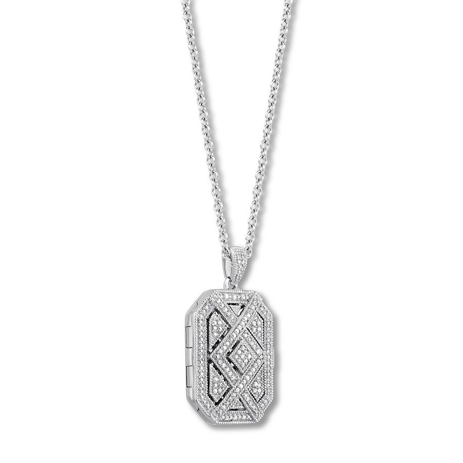 Diamond Locket Necklace 1/4 Ct Tw Round Cut Sterling Silver Throughout Most Recent Sparkling Gift Locket Element Necklaces (View 9 of 25)