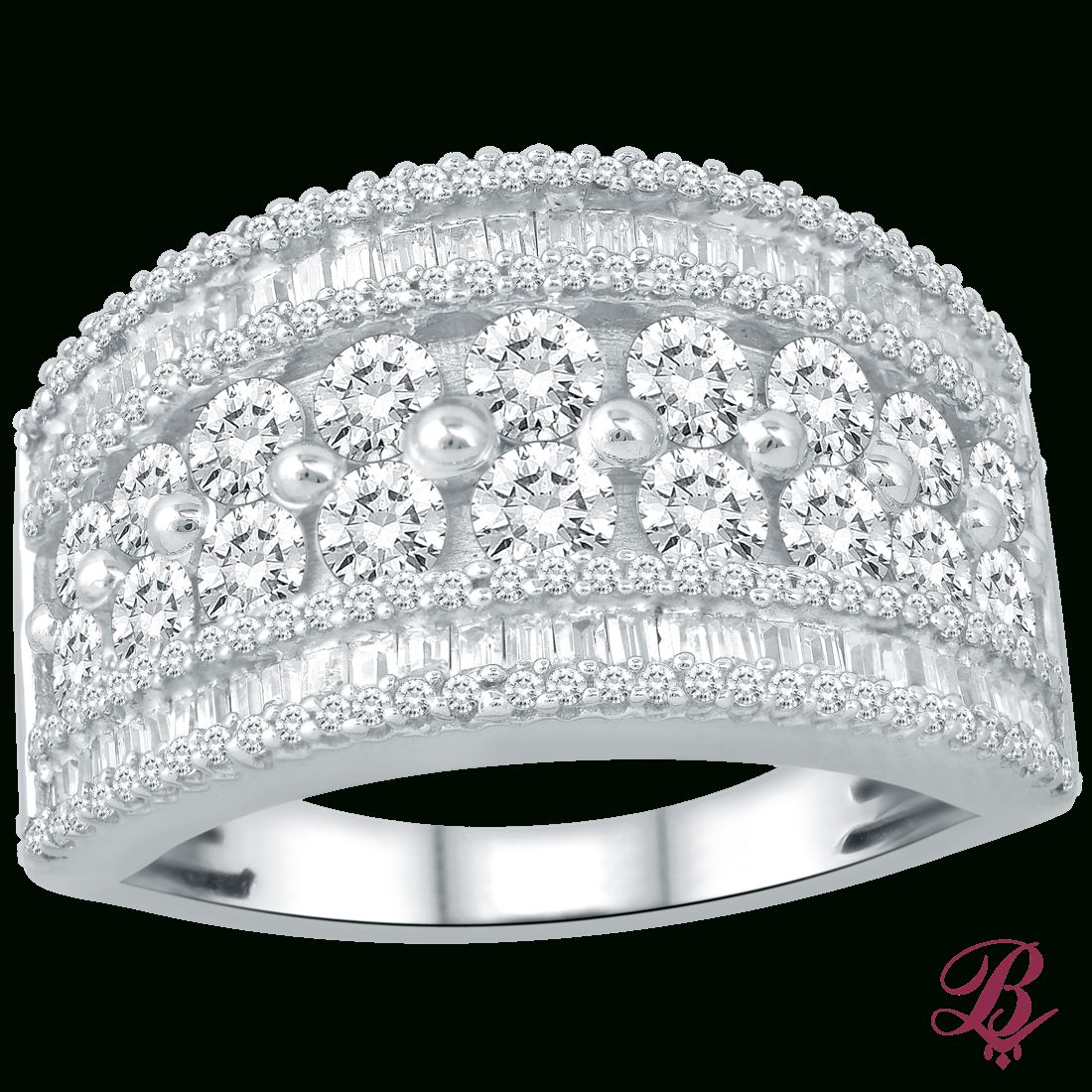 Diamond Multi Row Ring In White Gold – Bombay Jewels With Regard To Current Diamond Multi Row Anniversary Ring In White Gold (View 3 of 25)