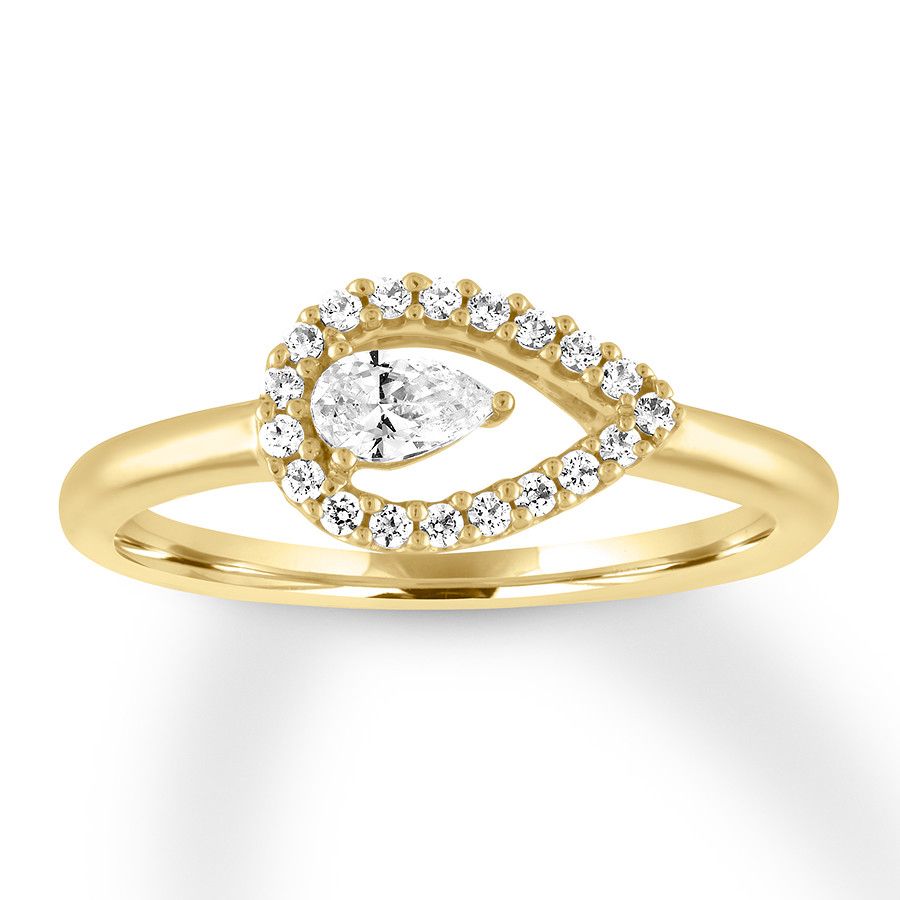 Diamond Ring 1/3 Ct Tw Pear Shaped/round 10k Yellow Gold Inside 2018 Sparkling Teardrop Halo Rings (View 22 of 25)