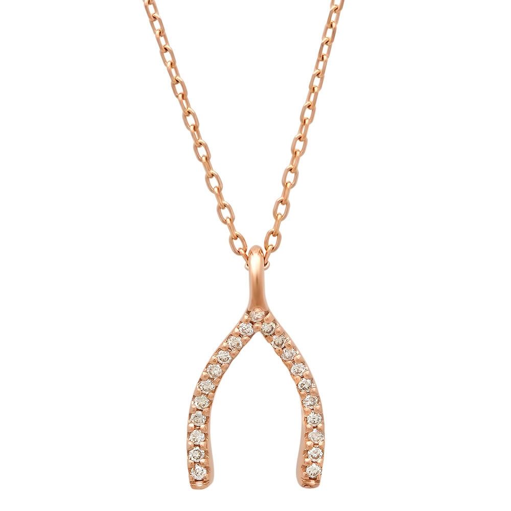 Diamond Wishbone Pendant Necklace On 14k Rose Gold | Marctarian For Latest Sparkling Wishbone Necklaces (View 24 of 25)