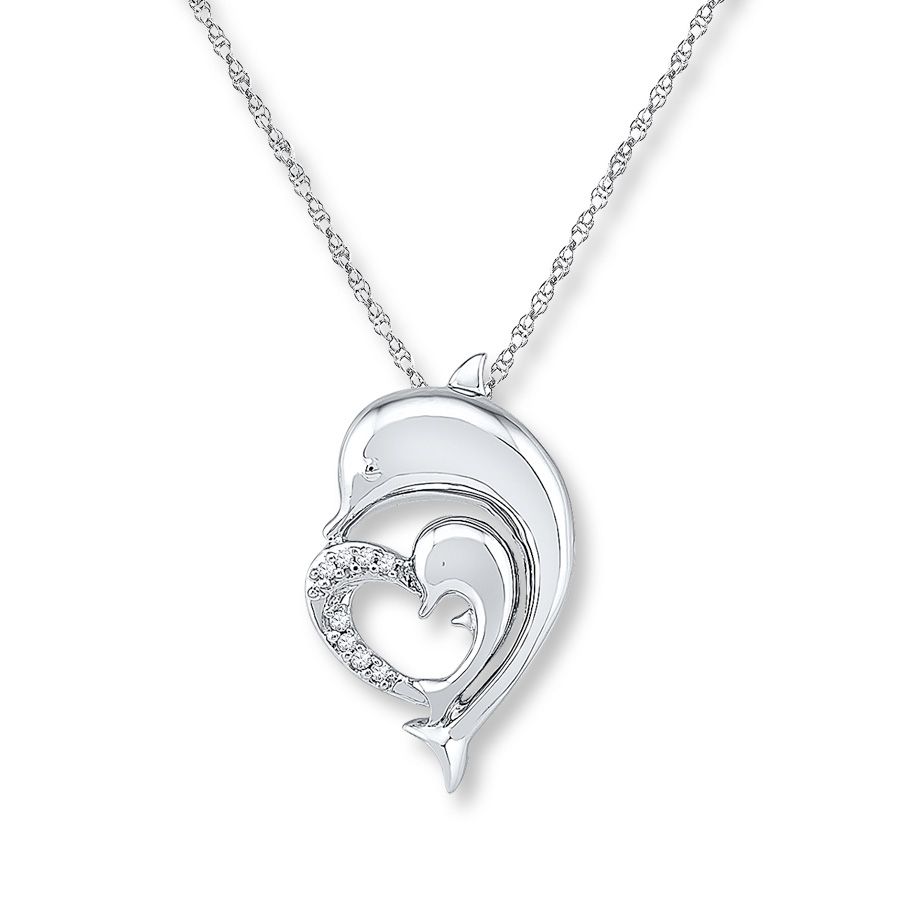 Dolphin Heart Necklace Diamond Accents Sterling Silver Inside Recent Joined Hearts Chain Necklaces (View 18 of 25)