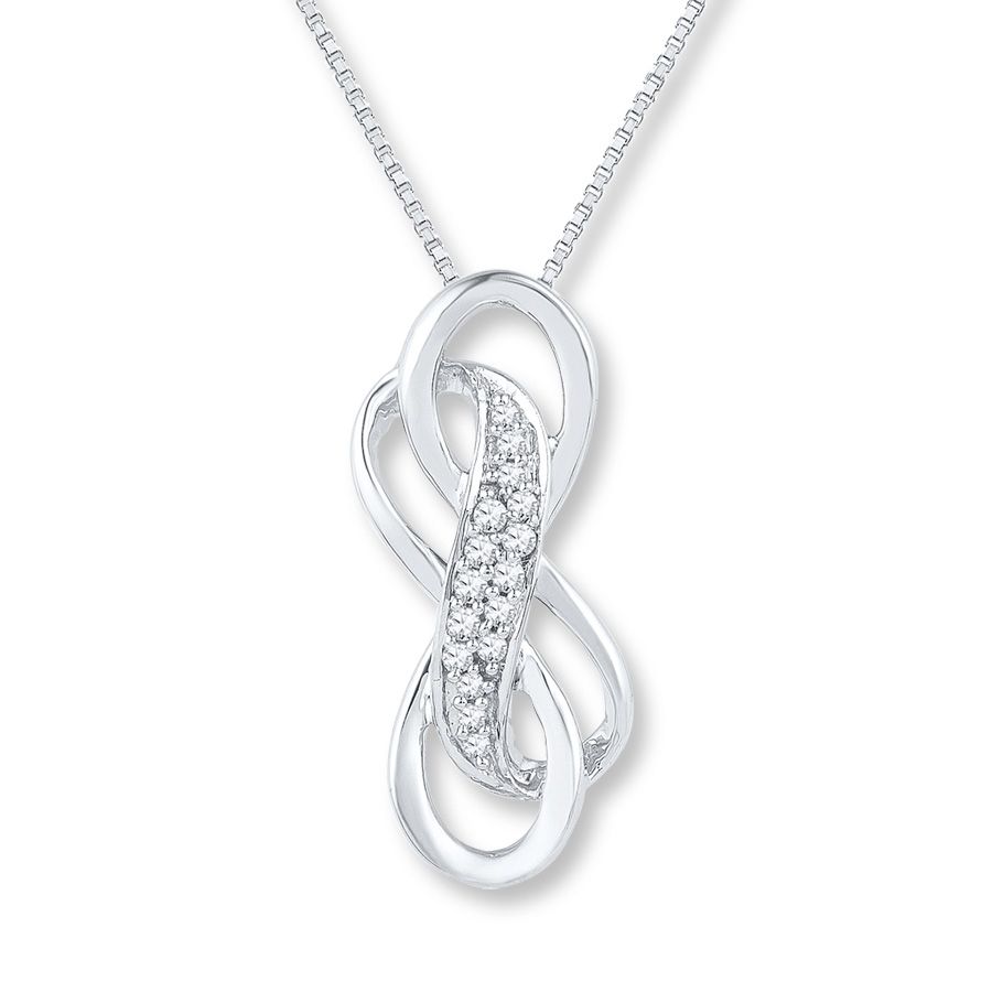 Double Infinity Necklace 1/10 Ct Tw Diamonds Sterling Silver For Most Popular Sparkling Infinity Locket Element Necklaces (View 8 of 25)