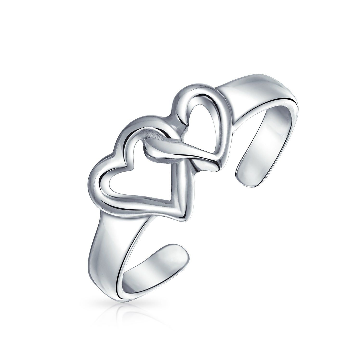Double Open Heart Shape Interlocking Midi Toe Ring Polished 925 Silver  Sterling Adjustable Inside Most Popular Polished Heart Open Rings (View 24 of 25)