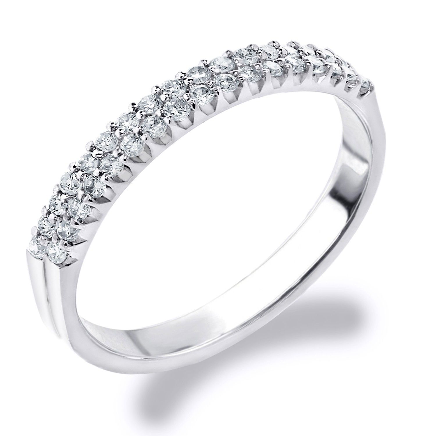 Double Row Diamond Ring | Shared Prong Ring | Eternity Pertaining To Best And Newest Enhanced Black And White Diamond Three Row Anniversary Bands In White Gold (View 24 of 25)