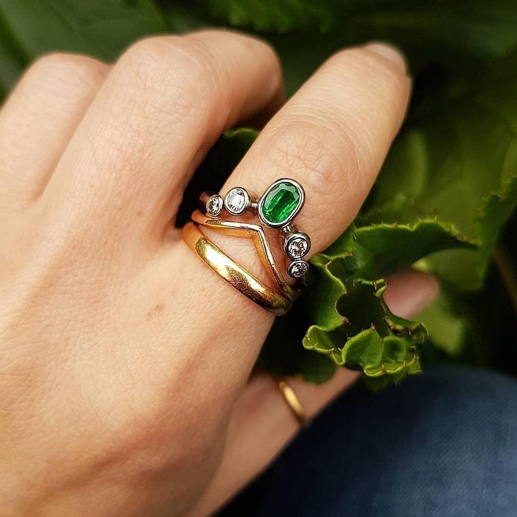 ☆wishbone Style☆•° Emerald & Diamond Wishbone Ring Layered With With Regard To Recent Classic Wishbone Rings (View 14 of 25)