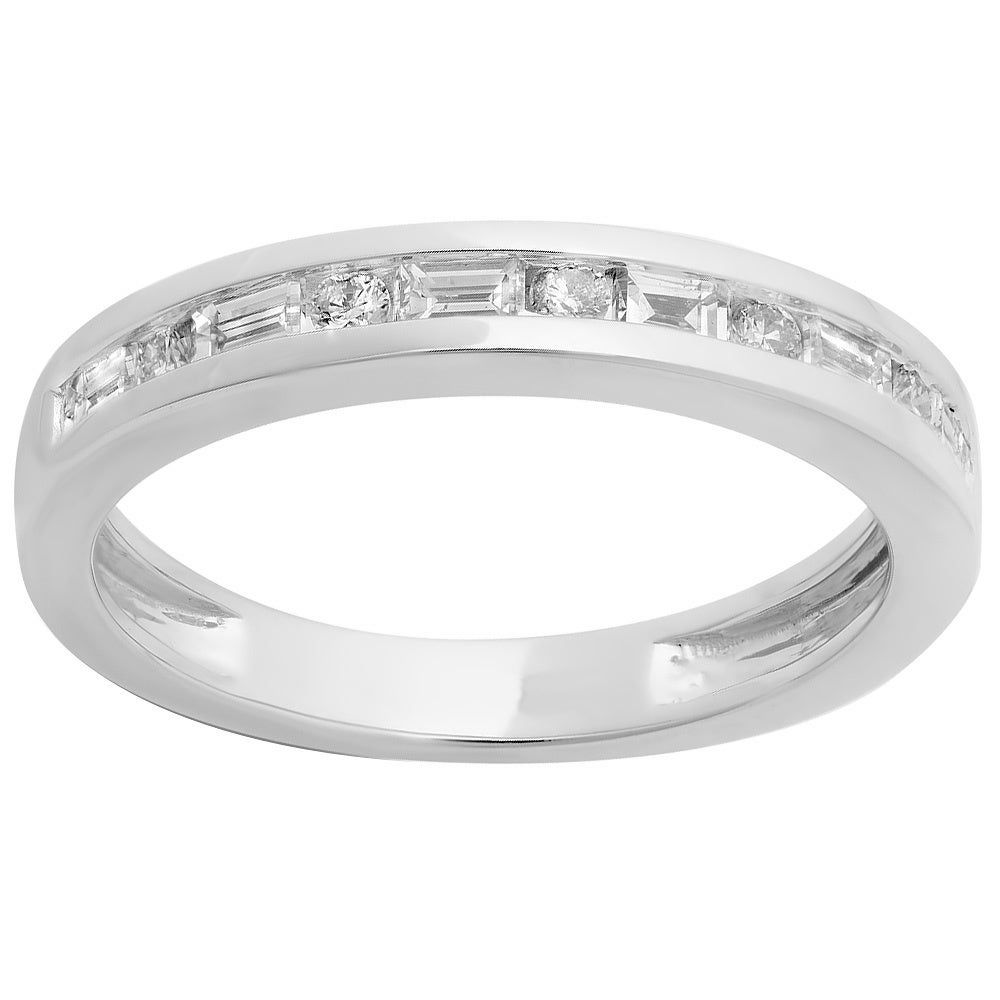 Elora 14k White Gold 1/2ct Tdw Alternating Round And Baguette Diamond  Channel Set Anniversary Ring Within 2019 Baguette And Round Diamond Alternating Multi Row Anniversary Bands In White Gold (View 6 of 25)
