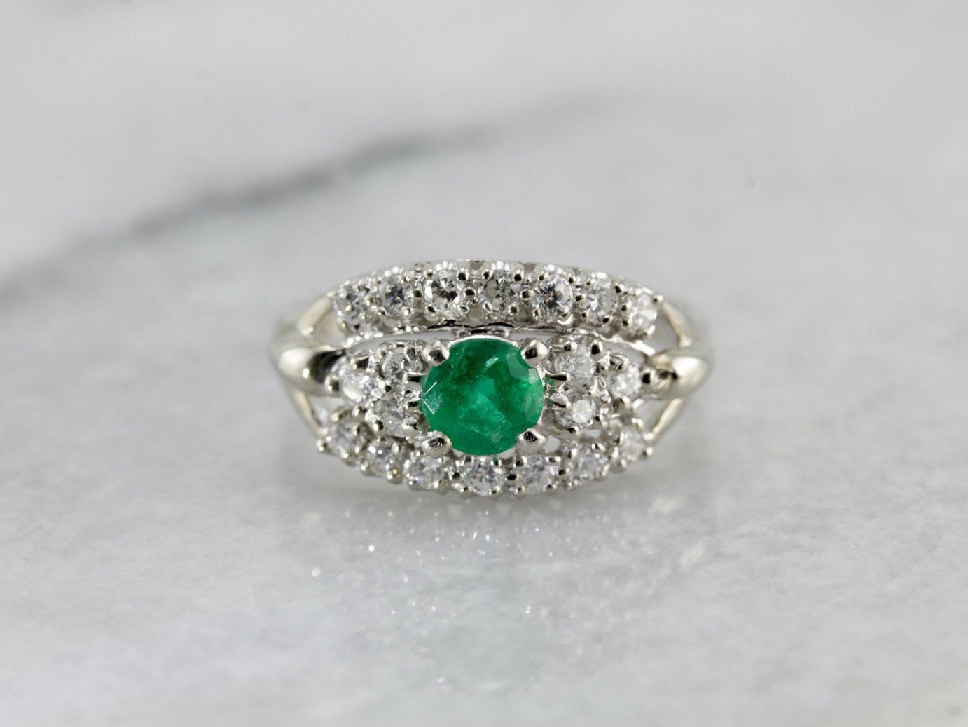 Emerald And Diamond Anniversary Ring In White Gold Umpw6a N Throughout 2019 Diamond Linear Anniversary Bands In White Gold (View 22 of 25)