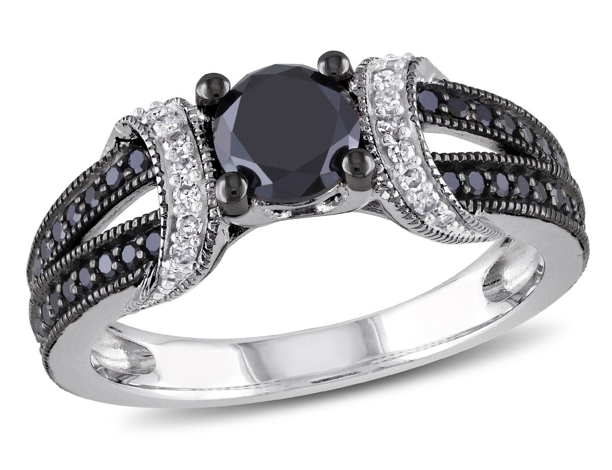 Enhanced Black And White Diamond Engagement Ring 1.00 Carat (ctw) In  Sterling Silver With Black Rhodium With Newest Enhanced Black Diamond Anniversary Bands In Sterling Silver (Photo 25 of 25)
