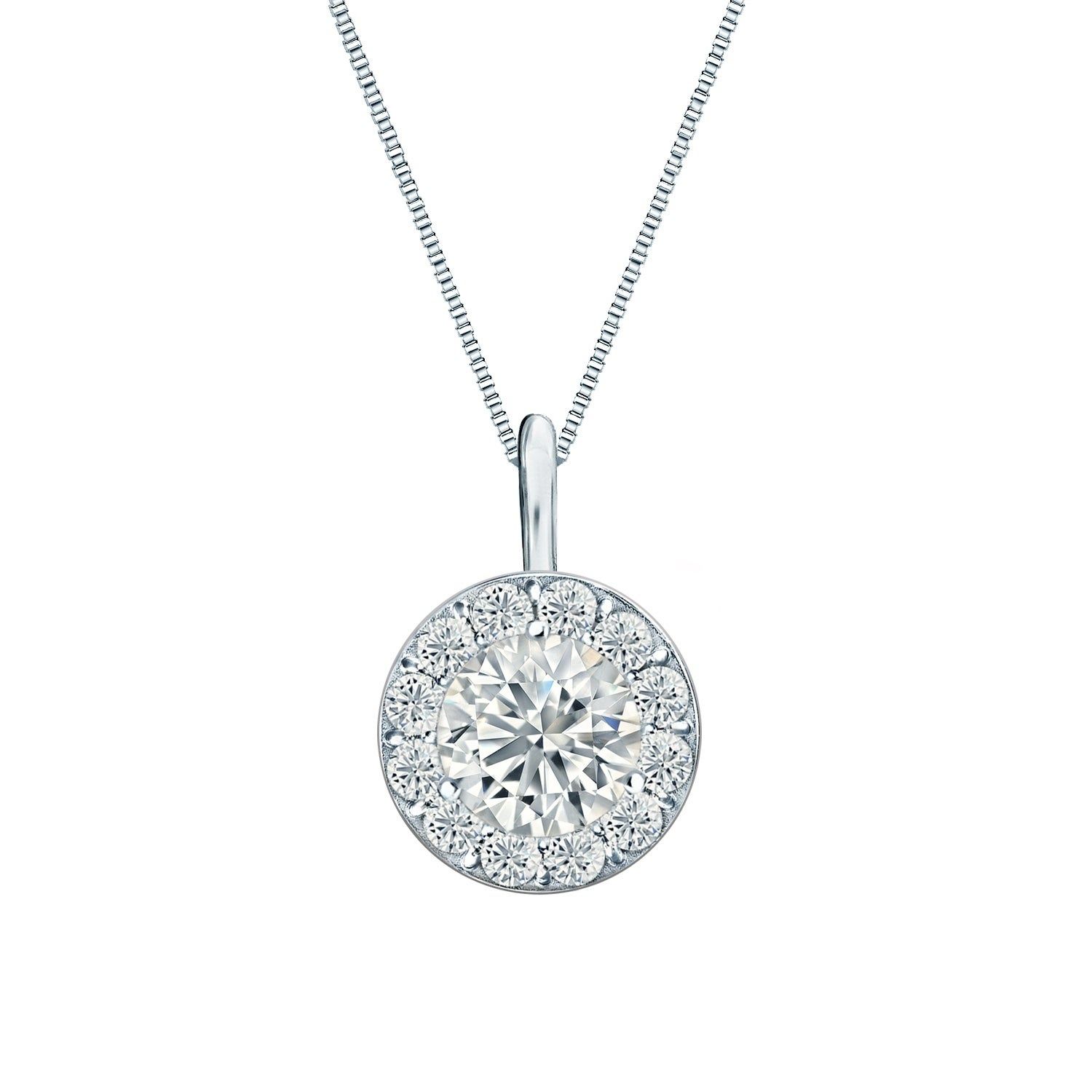 Ethical Sparkle 1/4ctw Round Lab Created Halo Diamond Necklace 14k Gold Throughout Most Recent Sparkling Square Halo Pendant Necklaces (View 3 of 25)