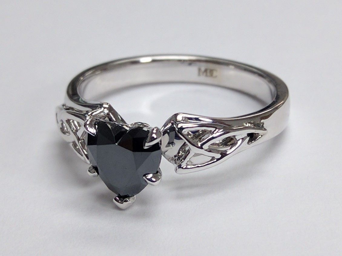 European Engagement Ring – Black Heart Diamond Triquetra With Most Popular Diamond Heart Shaped Anniversary Bands In Gold (View 12 of 25)