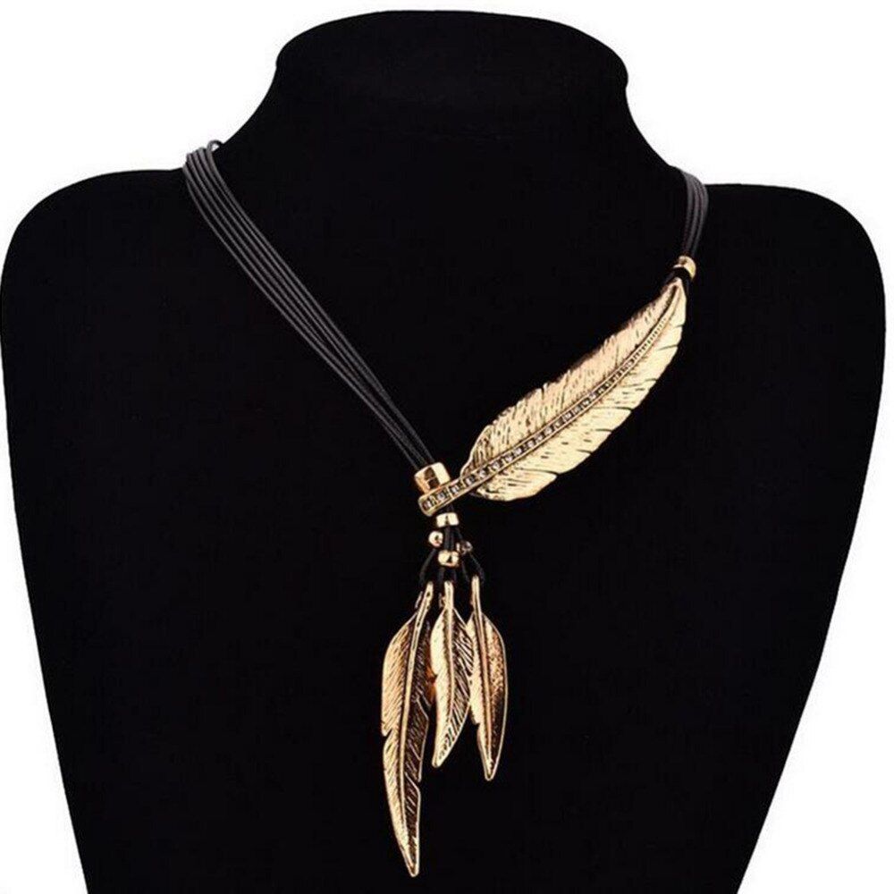 Fashion Vintage Multi Layer Black Pu Leather Feather Necklace Alloy Regarding Most Recently Released Black Leather Feather Choker Necklaces (View 10 of 25)
