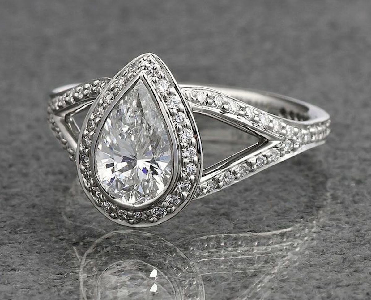 Five Perfect Pear Shaped Diamond Engagement Rings | Ritani Regarding 2017 Classic Teardrop Halo Rings (View 7 of 25)