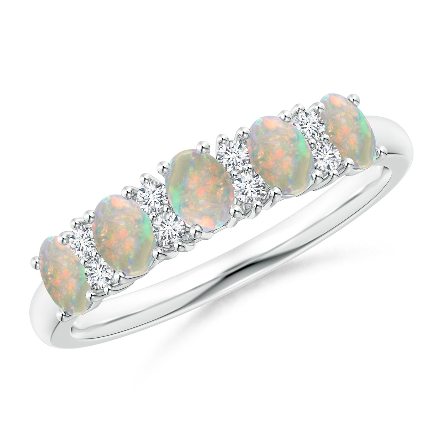 Five Stone Opal And Diamond Wedding Band For Current Diamond Accent Five Stone "s" Anniversary Bands In White Gold (View 23 of 25)