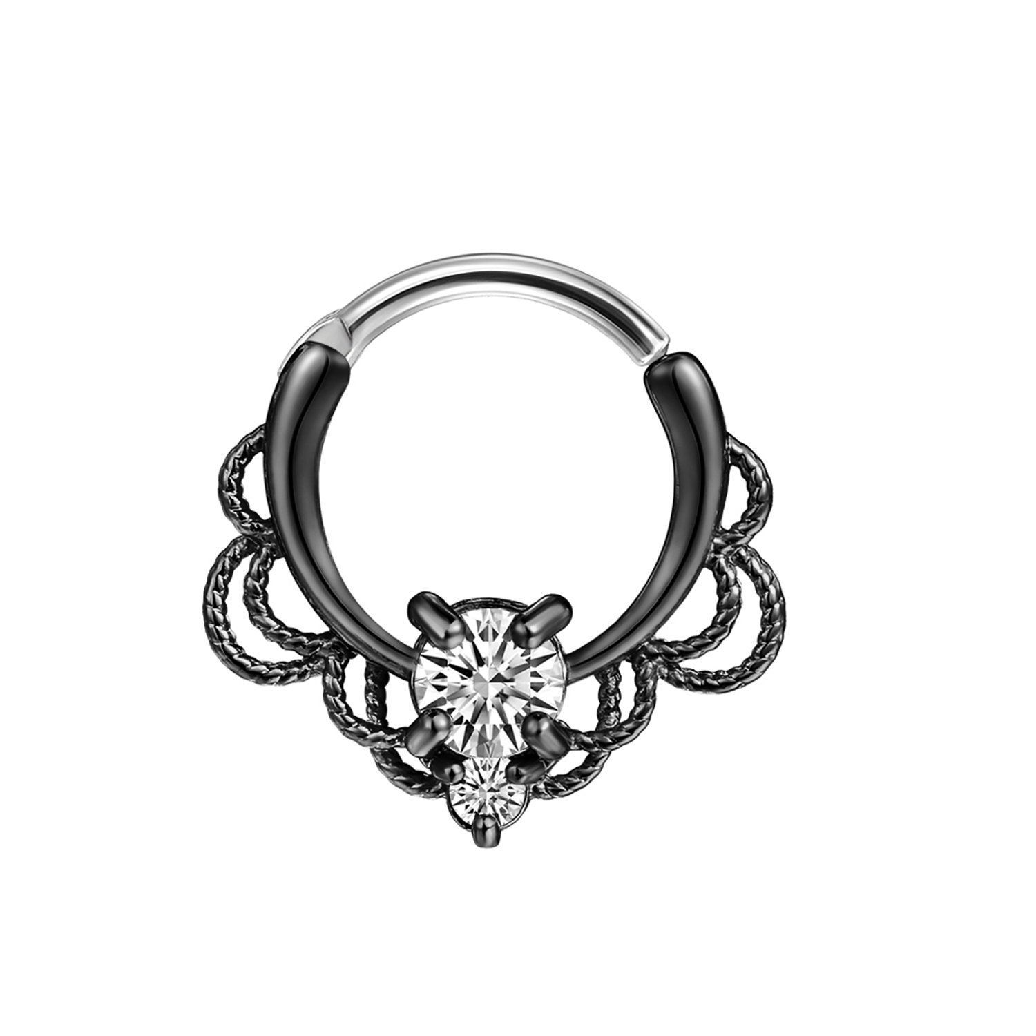 Flongo Nose Hoop Ring, Womens Sparkling Titanium And Cz Piercing Intended For Most Up To Date Sparkling Pattern Rings (View 13 of 25)