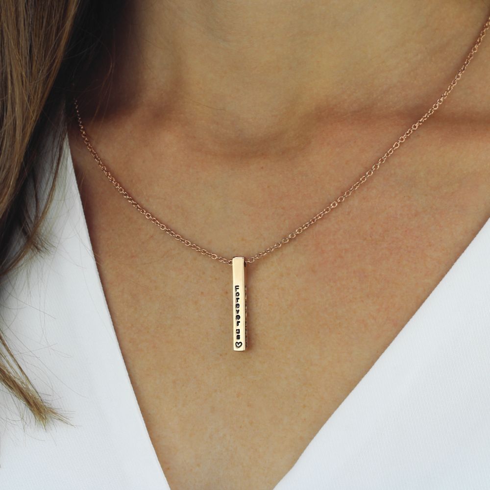 Four Sided Personalised Bar Necklace In Recent Knotted Hearts T Bar Necklaces (View 7 of 25)