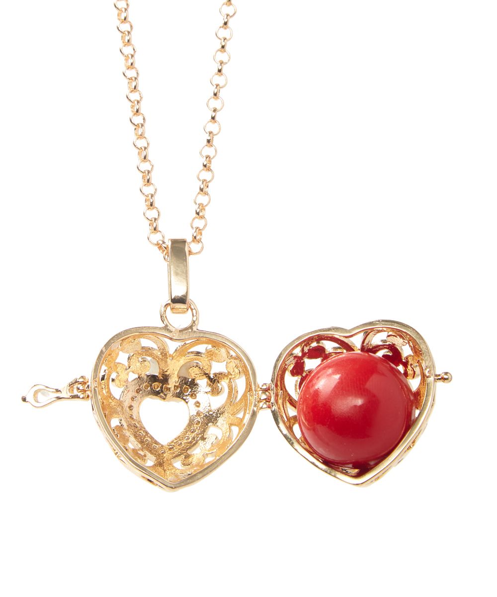 Frankie & Stein Red Rhinestone & Goldtone Heart Chime Pendant Necklace Throughout 2019 Chiming Filigree Hearts Pendant Necklaces (View 13 of 25)