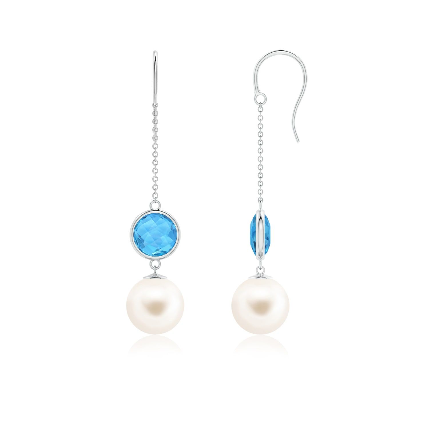 Freshwater Cultured Pearl & Swiss Blue Topaz Dangle Earrings Inside Most Popular Dangling Freshwater Cultured Pearl Rings (View 17 of 25)