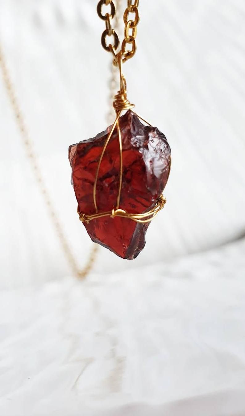 Garnet Necklace January Birthstone Raw Garnet Red Crystal Graduation Within Most Recently Released Garnet Red January Birthstone Locket Element Necklaces (View 1 of 25)