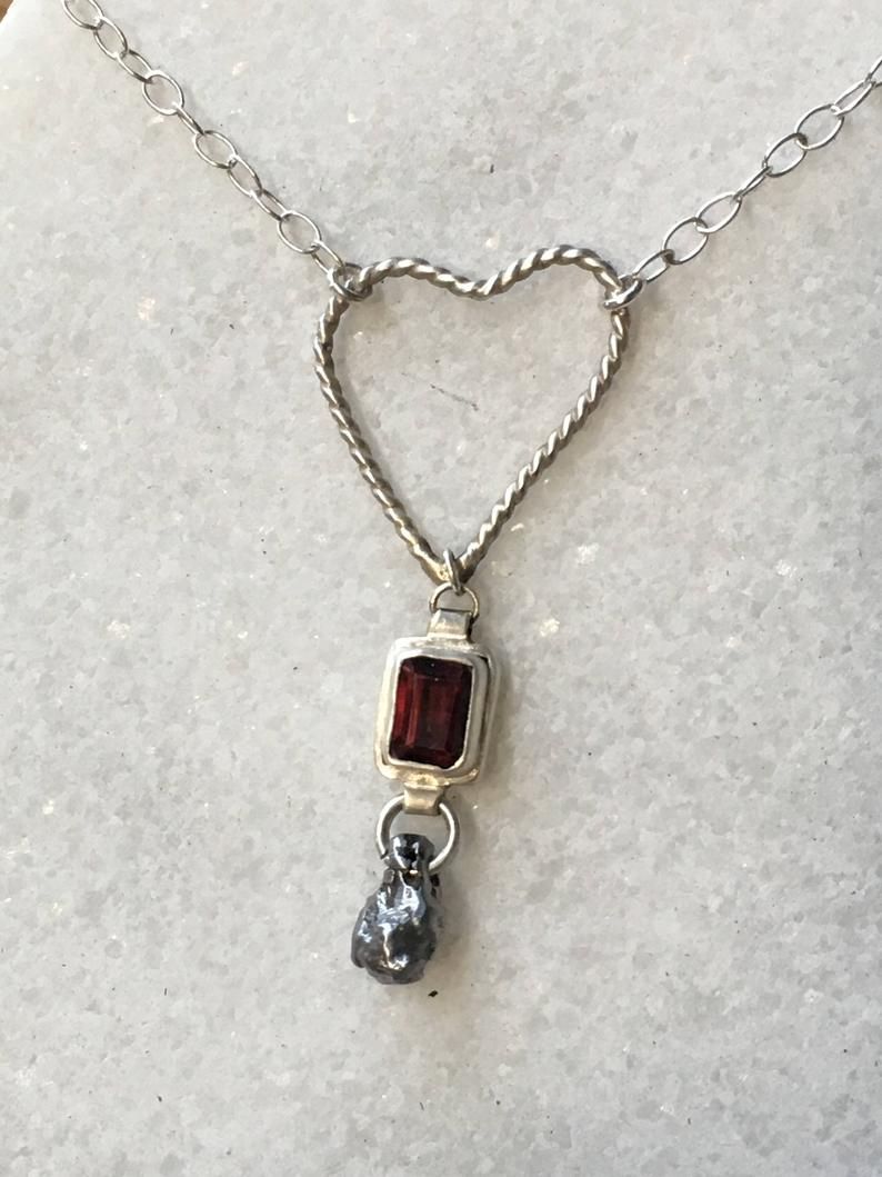 Garnet Red Pendant – Meteorite Necklace Throughout Newest Garnet Red January Birthstone Locket Element Necklaces (View 3 of 25)