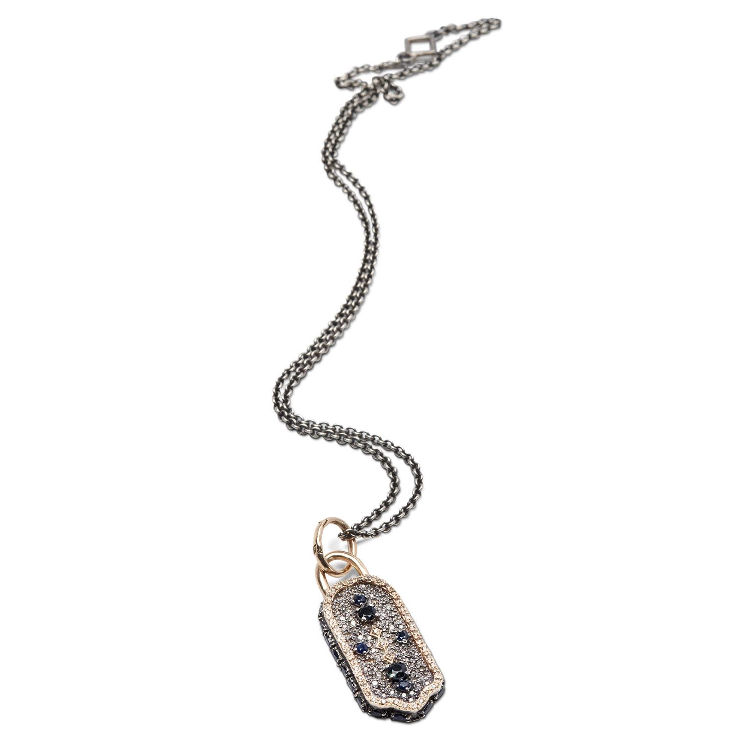 Gearys | Cuento 14k Gold Shield With Grey Sterling Silver Drop With Regard To Current Pavé Locket Element Necklaces (View 16 of 25)