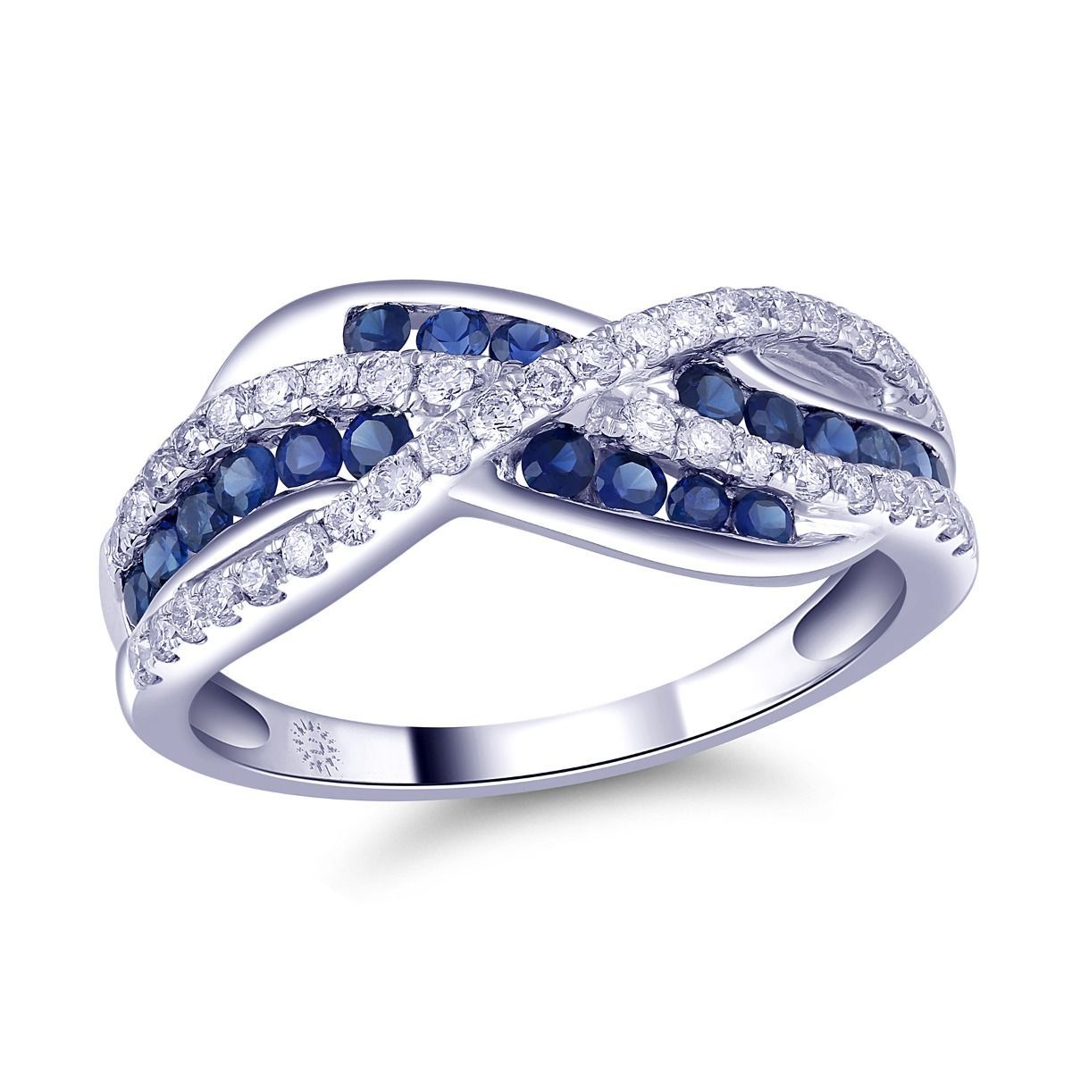 Genuine Sapphire And Diamond Multi Row Anniversary Band In 14k White Gold,  3/8ctw With Regard To Most Recently Released Diamond Multi Row Anniversary Bands In White Gold (View 13 of 25)
