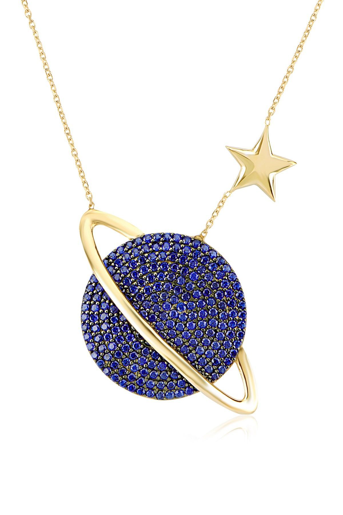 Gold Vermeil Blue Cz Planet & Star Pendant Necklace | Jewelry In With Regard To Most Popular Pavé Star Locket Element Necklaces (View 7 of 25)