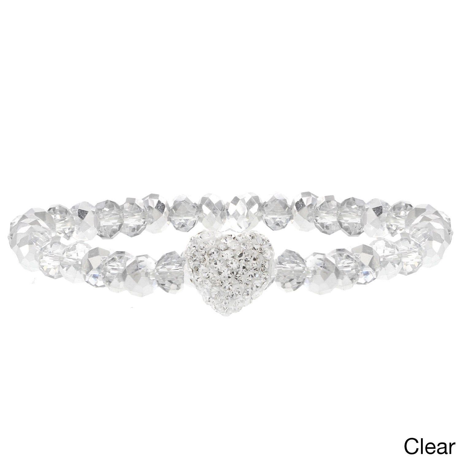 H Star Stackable Crystal Heart Glass Beaded Stretch Bracelets – Clear Inside Newest Clear Heart Beaded Rings (View 10 of 25)