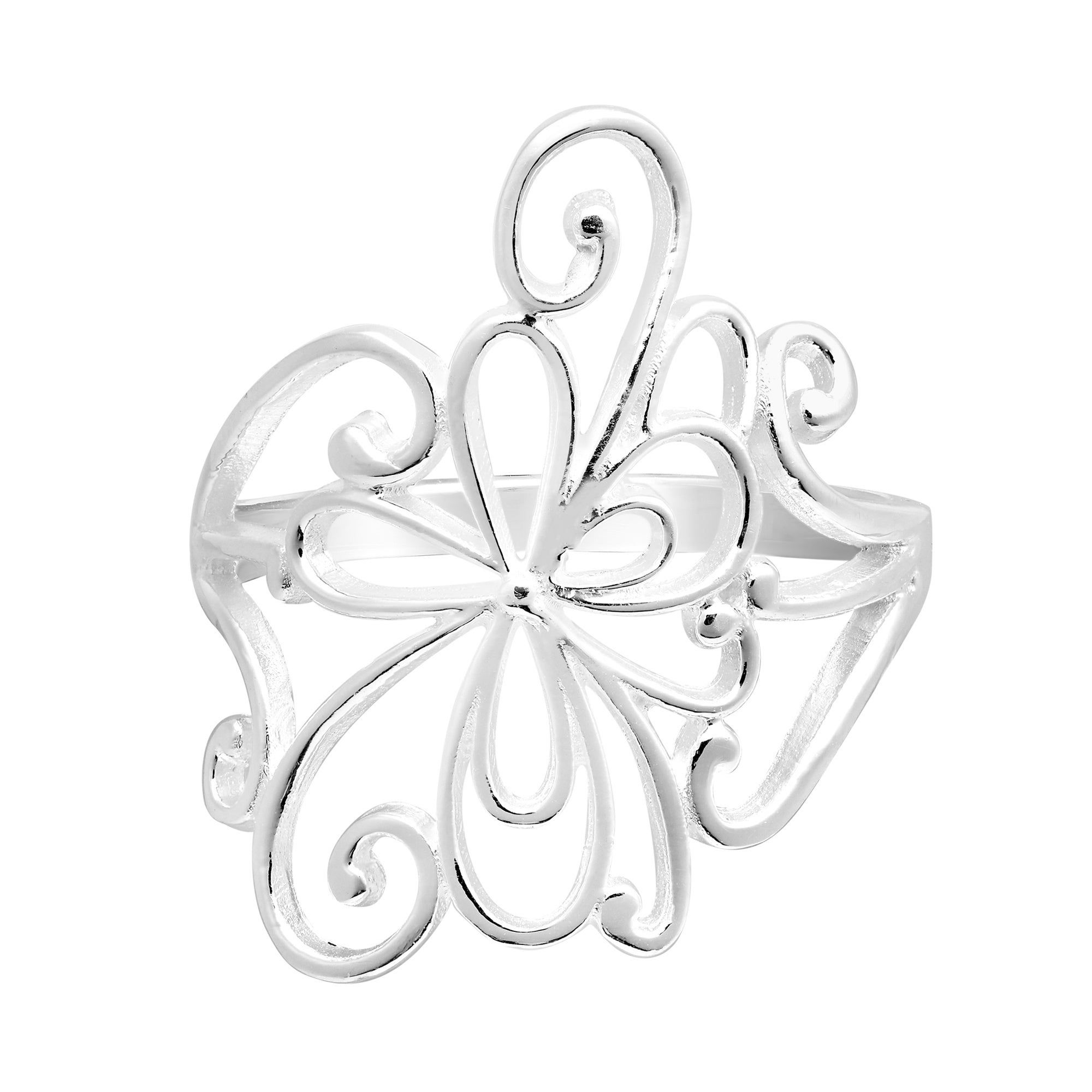 Handmade Delicate Swirling Flower Blossom Sterling Silver Ring (thailand) For Most Recent Swirling Lines Rings (View 19 of 25)