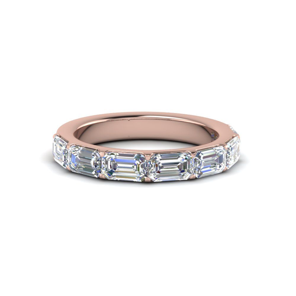 Horizontal Emerald Cut Diamond Band With Most Popular Diamond Station Anniversary Bands In Rose Gold (View 1 of 25)