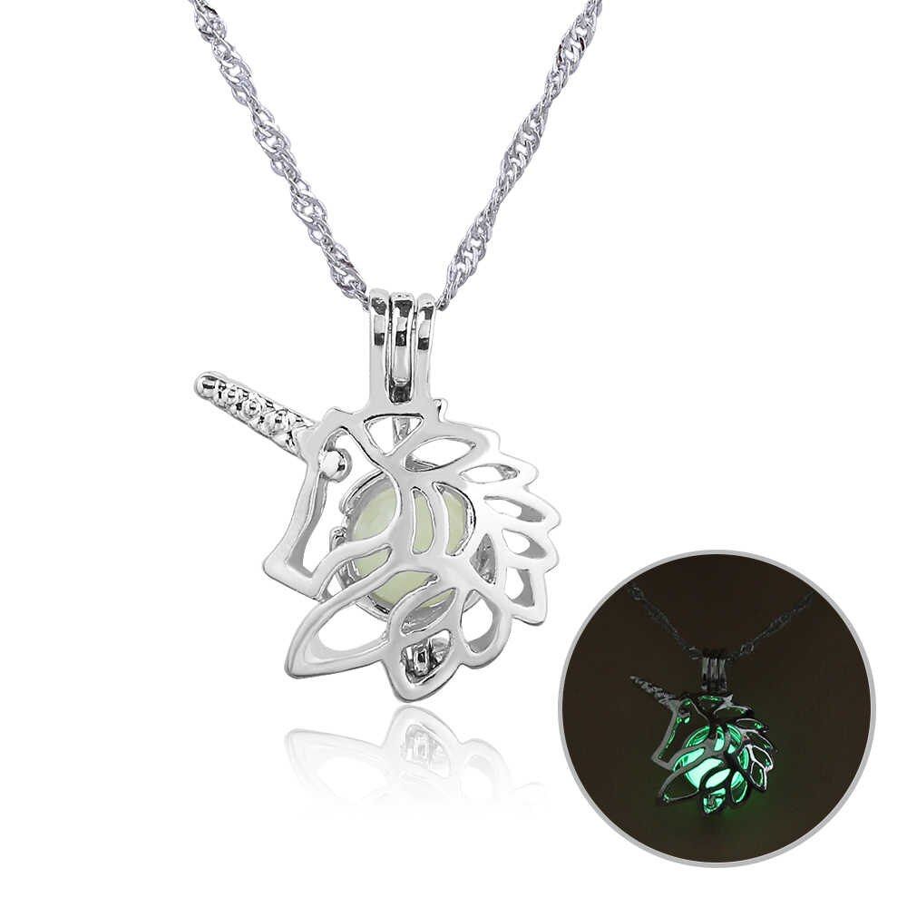 Hot Sale Halloween Gift Luminous Unicorn Pendants Necklace Women Jewelry  Hollow Femme Girls Necklace Light At Night In Current Luminous Florals Pendant Necklaces (View 11 of 25)