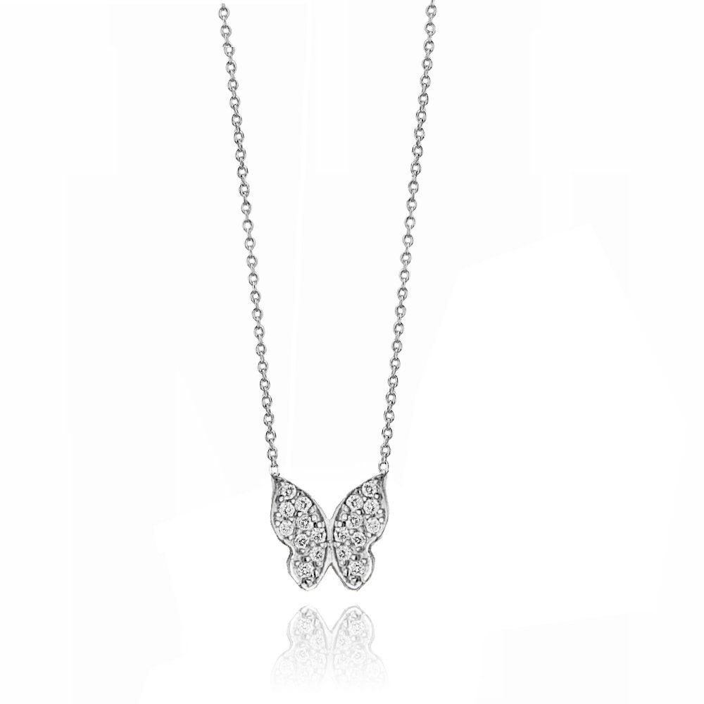 Ingenious Silver Pave Butterfly Necklace – Ingenious From Ingenious With Latest Pavé Butterfly Pendant Necklaces (View 18 of 25)