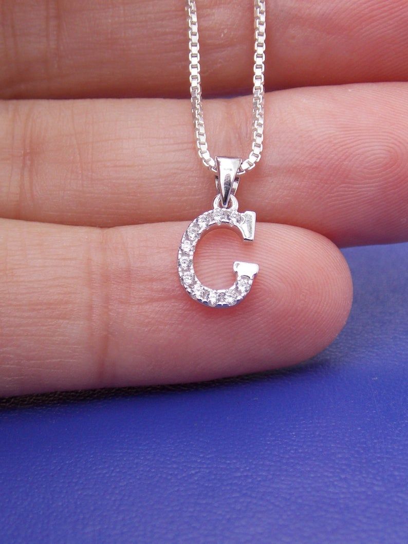 Initial G Necklace, Letter G, Letter G Necklace, Monogram G, Letter G  Pendant, G Charm, G Jewelry, Alphabet, Cubic Zirconia, Stampsink Throughout Most Popular Letter O Alphabet Locket Element Necklaces (View 10 of 26)