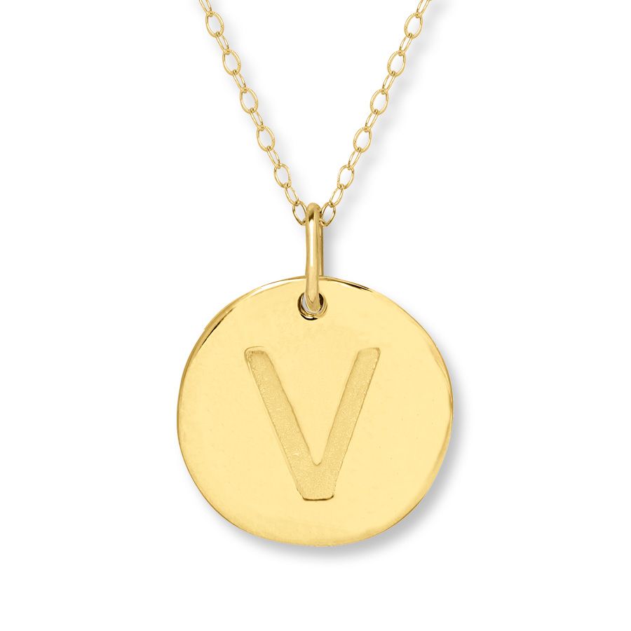 Initial "v" Necklace 14k Yellow Gold – 401359500 – Kay Pertaining To Most Up To Date Letter V Alphabet Locket Element Necklaces (View 7 of 25)