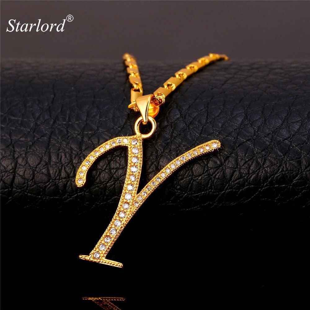 Initial Y Letter Pendants Necklaces Womenmen Gift Cubic Zirconia Intended For Most Recent Letter Y Alphabet Locket Element Necklaces (View 14 of 25)