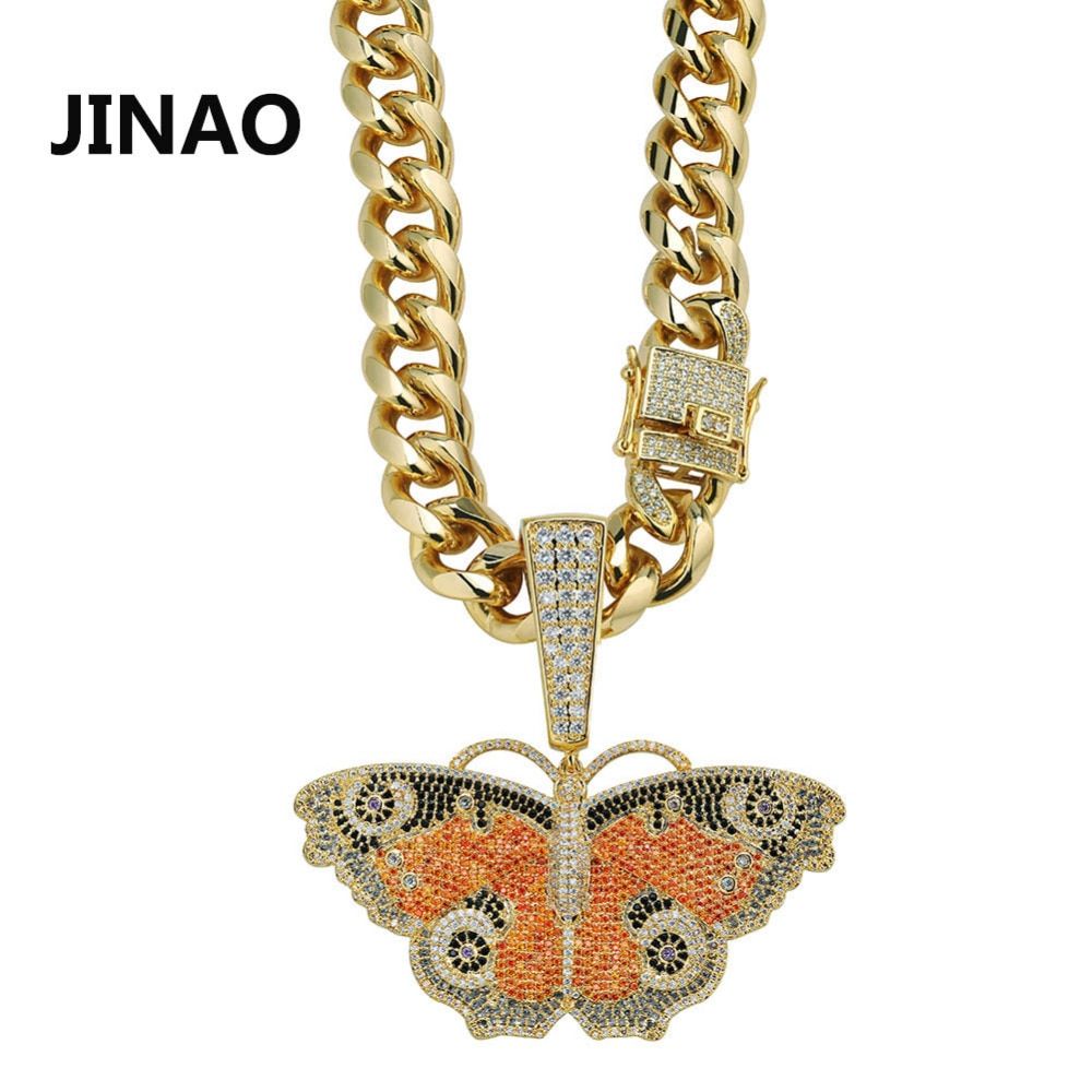Jinao Hip Hop Sliver Gold Butterfly Pendant Necklace Micro Pave Zircon Iced  Out Animal Jewelry Man Women Gift Throughout Current Pavé Butterfly Pendant Necklaces (View 14 of 25)