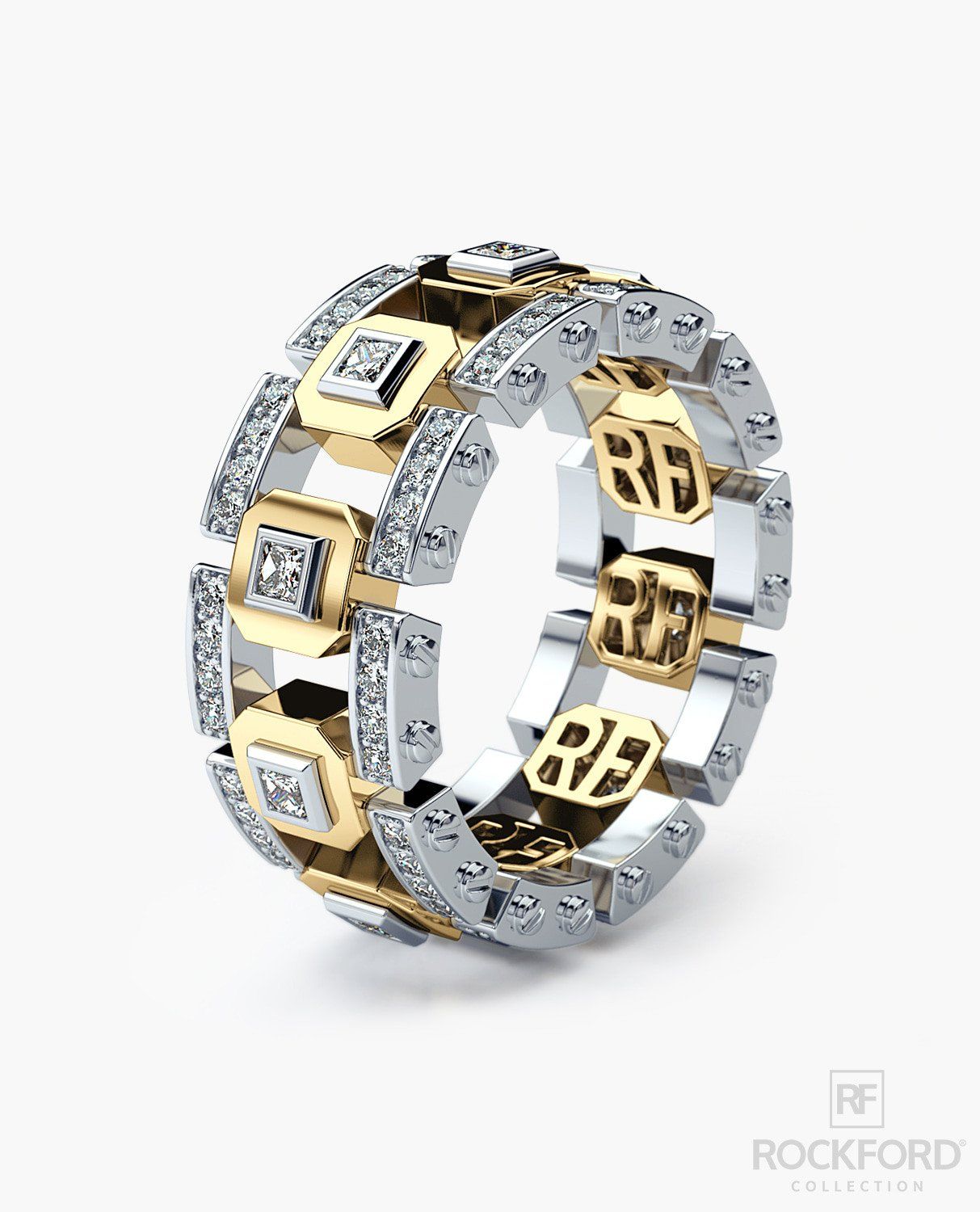 La Paz Mens Two Tone Gold Wedding Band With Diamonds For Most Recent Diamond Vine Two Row Anniversary Rings In Two Tone Gold (View 8 of 25)