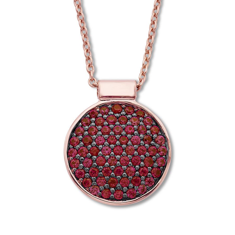 Lab Created Ruby Disc Necklace Pavé Set 10k Rose Gold 16 In 2020 Pavé Locket Element Necklaces (View 13 of 25)