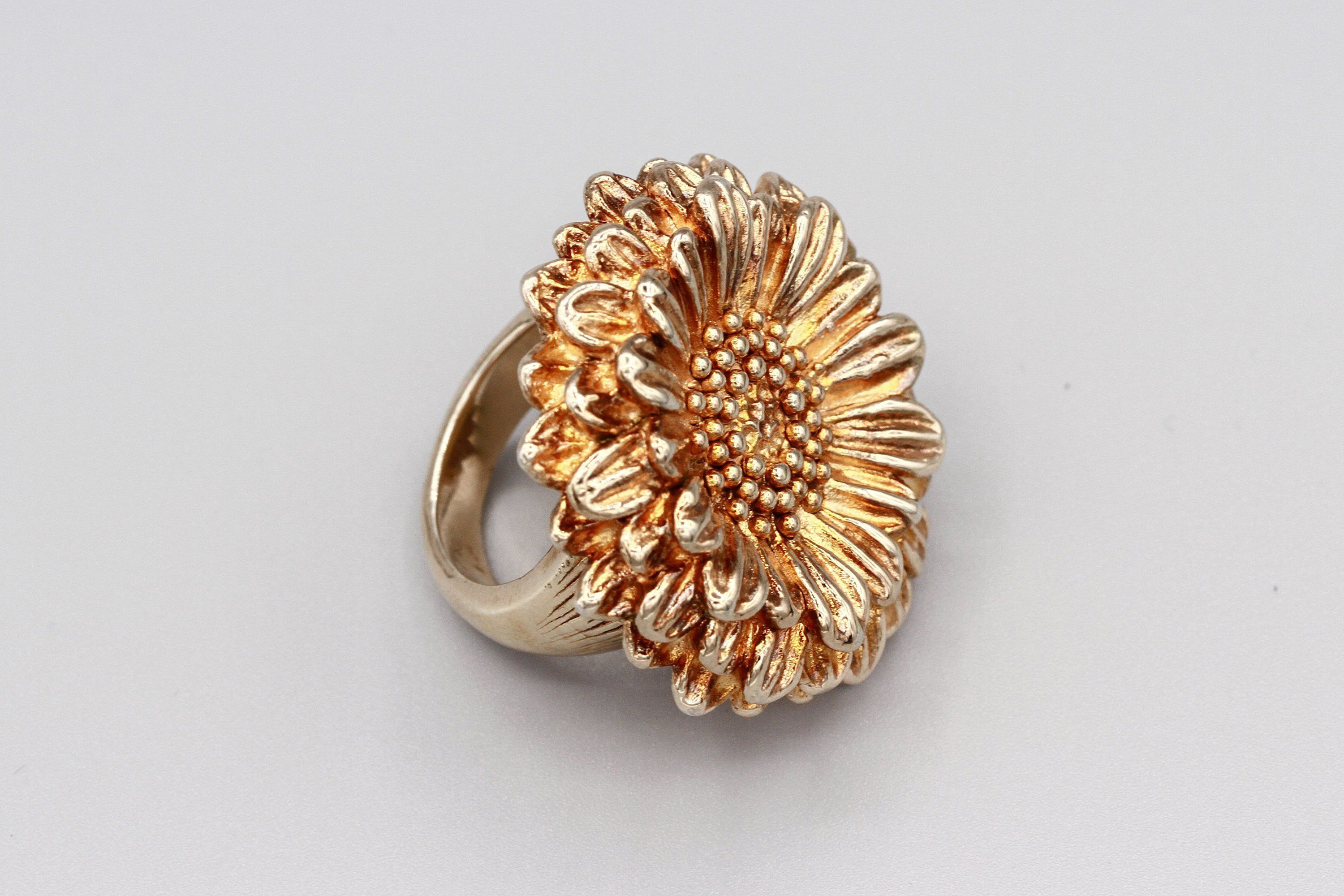 Large Daisy Flower Ring Size 7, Big Sterling Silver Gold Finish Statement  Ring In 2018 Daisy Flower Rings (View 17 of 25)