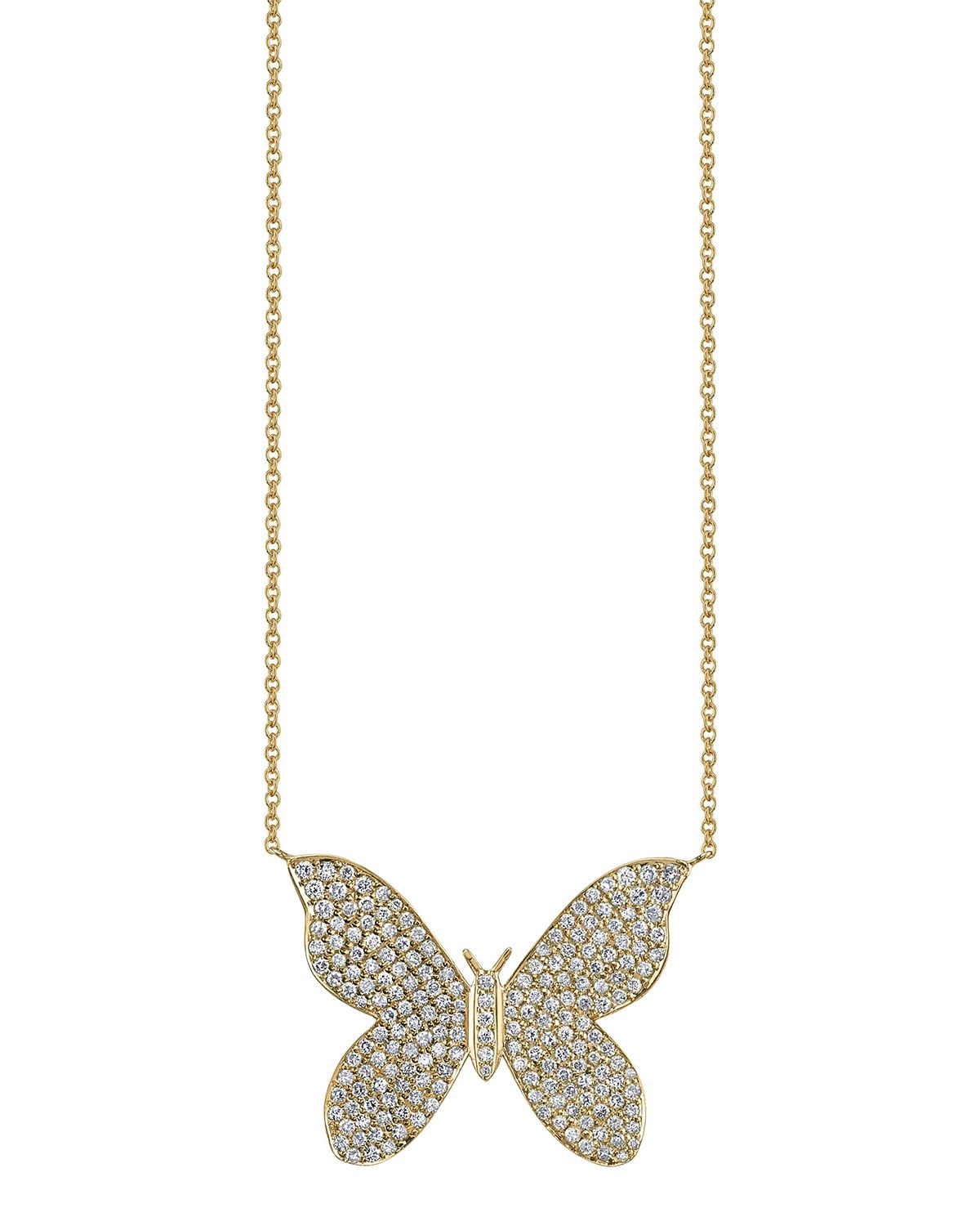 Large Pave Diamond Butterfly Pendant Necklace With Most Up To Date Pavé Butterfly Pendant Necklaces (View 2 of 25)