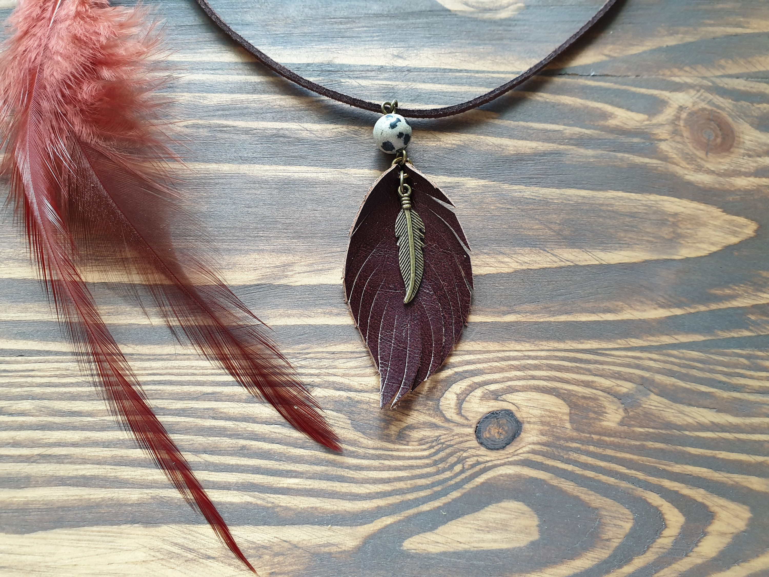 Leather Feather Necklace, Boho Necklace, Boho Jewelry, Leather Choker,  Choker Necklace With Pendant, Feather Pendant, Leather Jewelry Boho Pertaining To Most Recent Black Leather Feather Choker Necklaces (View 16 of 25)