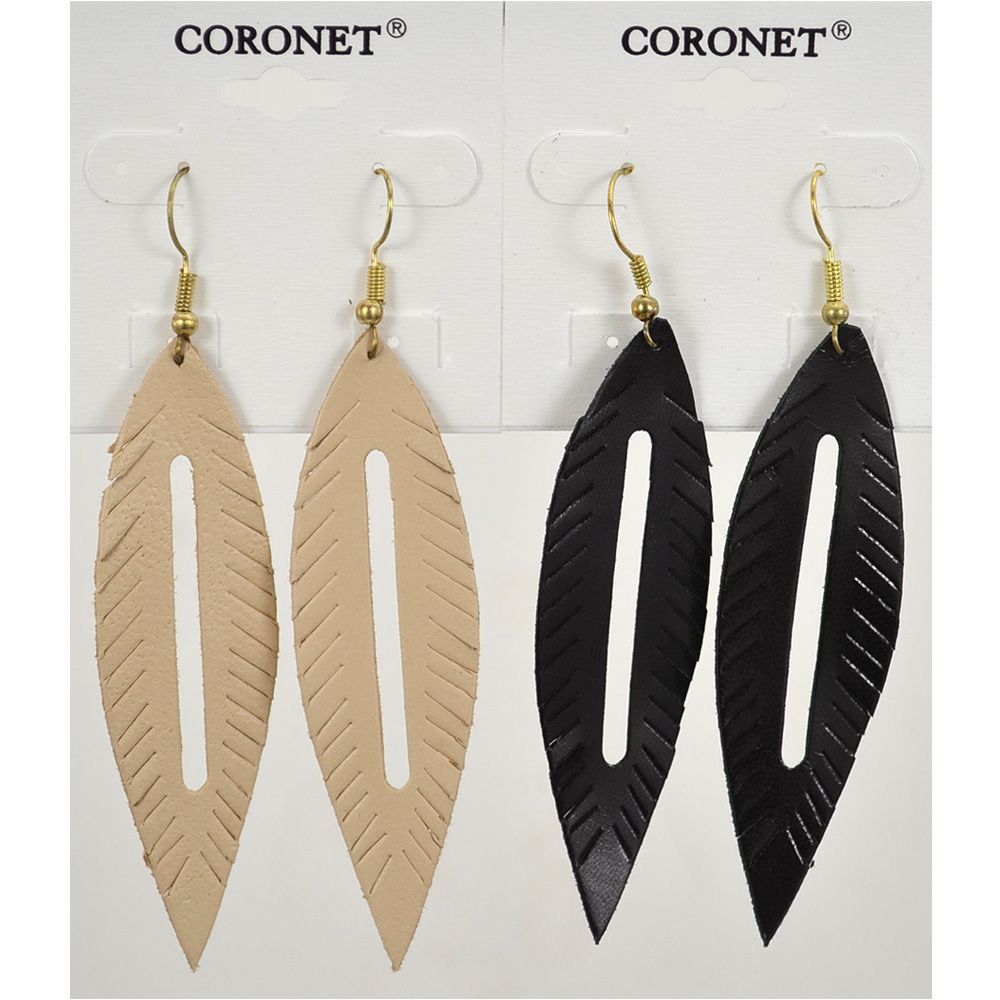 Leather Feather Pierced Earrings. Tan, Black (View 20 of 25)