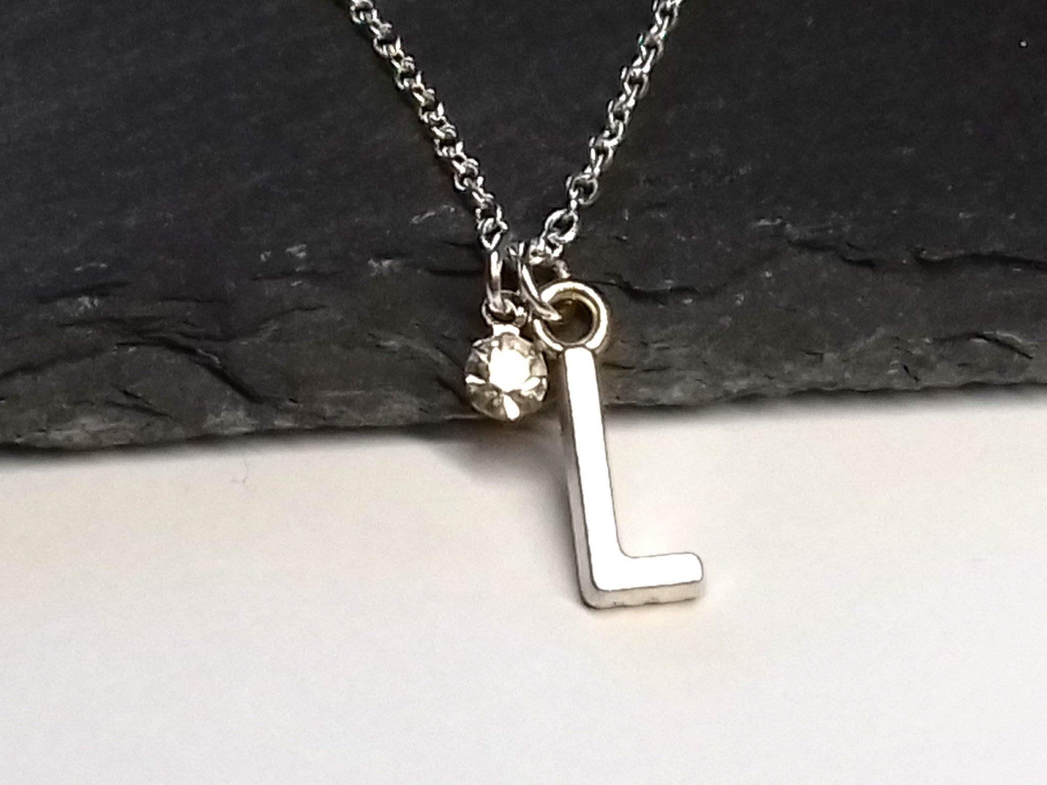 Letter L Necklace Initial Pendant Sterling Silver Personalized Name  Monogram Alphabet Jewelry Cz Crystal Diamond Gemstone Dainty Small Tiny For Most Current Letter M Alphabet Locket Element Necklaces (View 13 of 25)