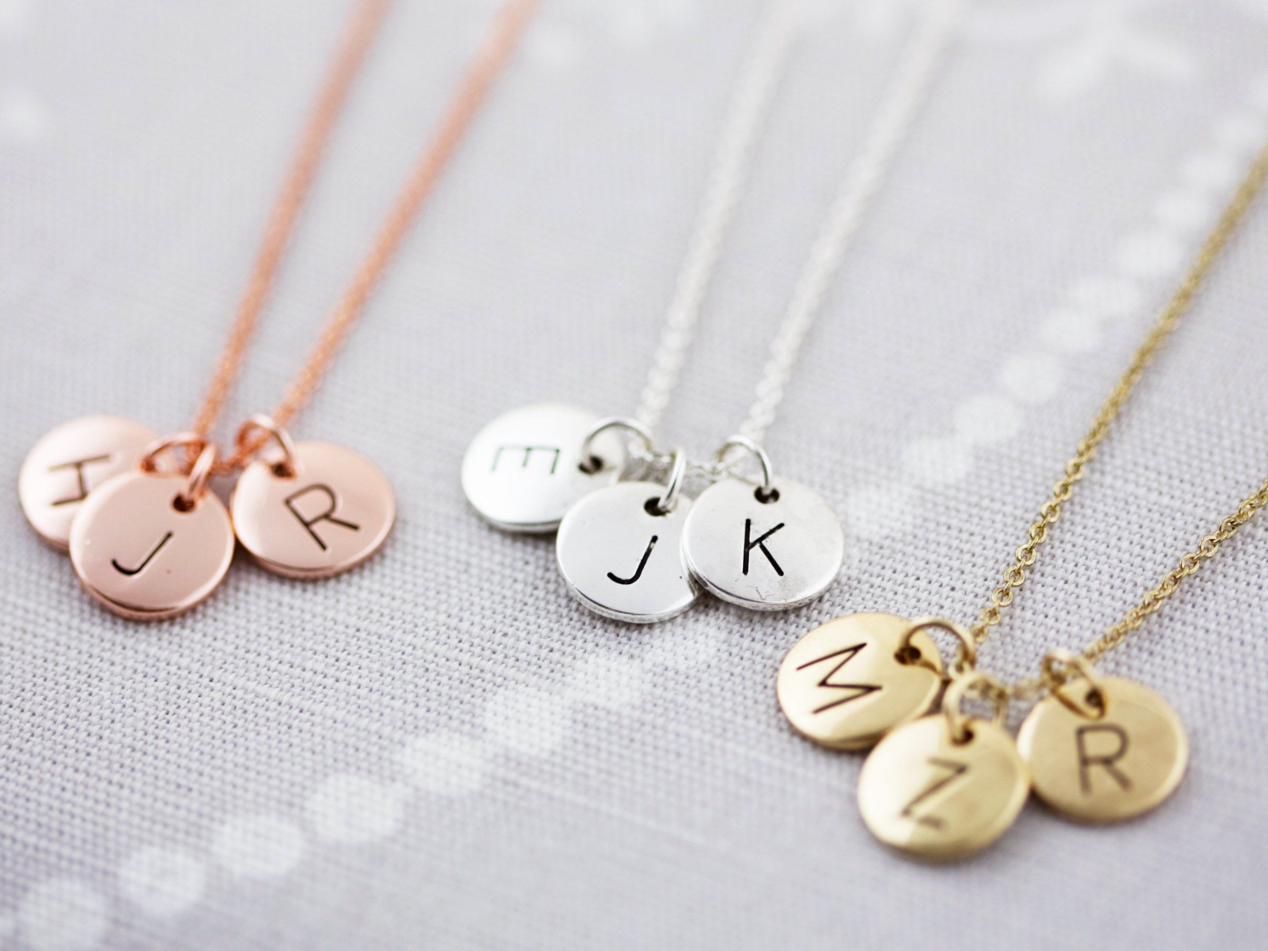 Letter Necklace | Initial Necklace | Triple Letter | Disc Necklace | Disc |  Minimal Necklace | Tiny Letter Necklace Intended For Most Popular Ampersand Alphabet Locket Element Necklaces (View 2 of 25)