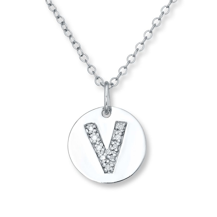 Letter "v" Necklace 1/20 Ct Tw Diamonds Sterling Silver – 505679706 Pertaining To Recent Letter V Alphabet Locket Element Necklaces (View 2 of 25)