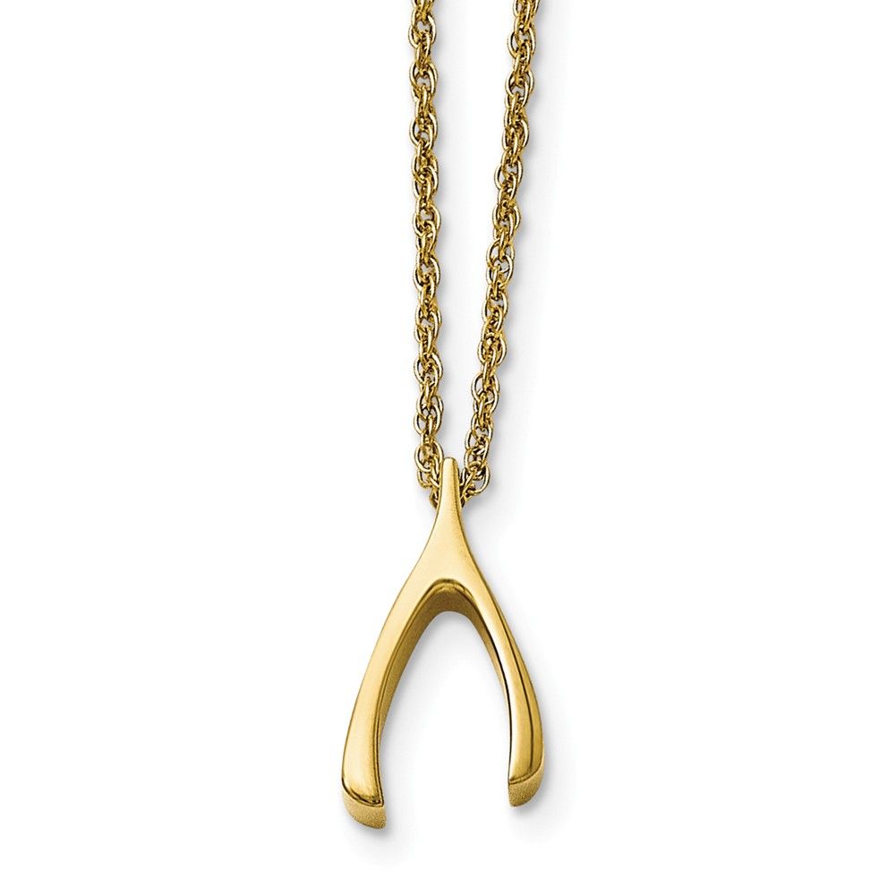 Lex & Lu Chisel Stainless Steel Polished Yellow Plated Wishbone Necklace Throughout Most Current Polished Wishbone Necklaces (View 13 of 25)