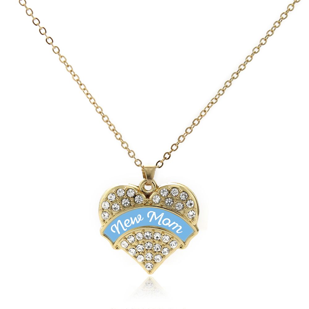 Light Blue New Mom Gold Pave Heart Charm Necklace Throughout Current Baby Blue Enamel Blue Heart Petite Locket Charm Necklaces (Photo 25 of 25)