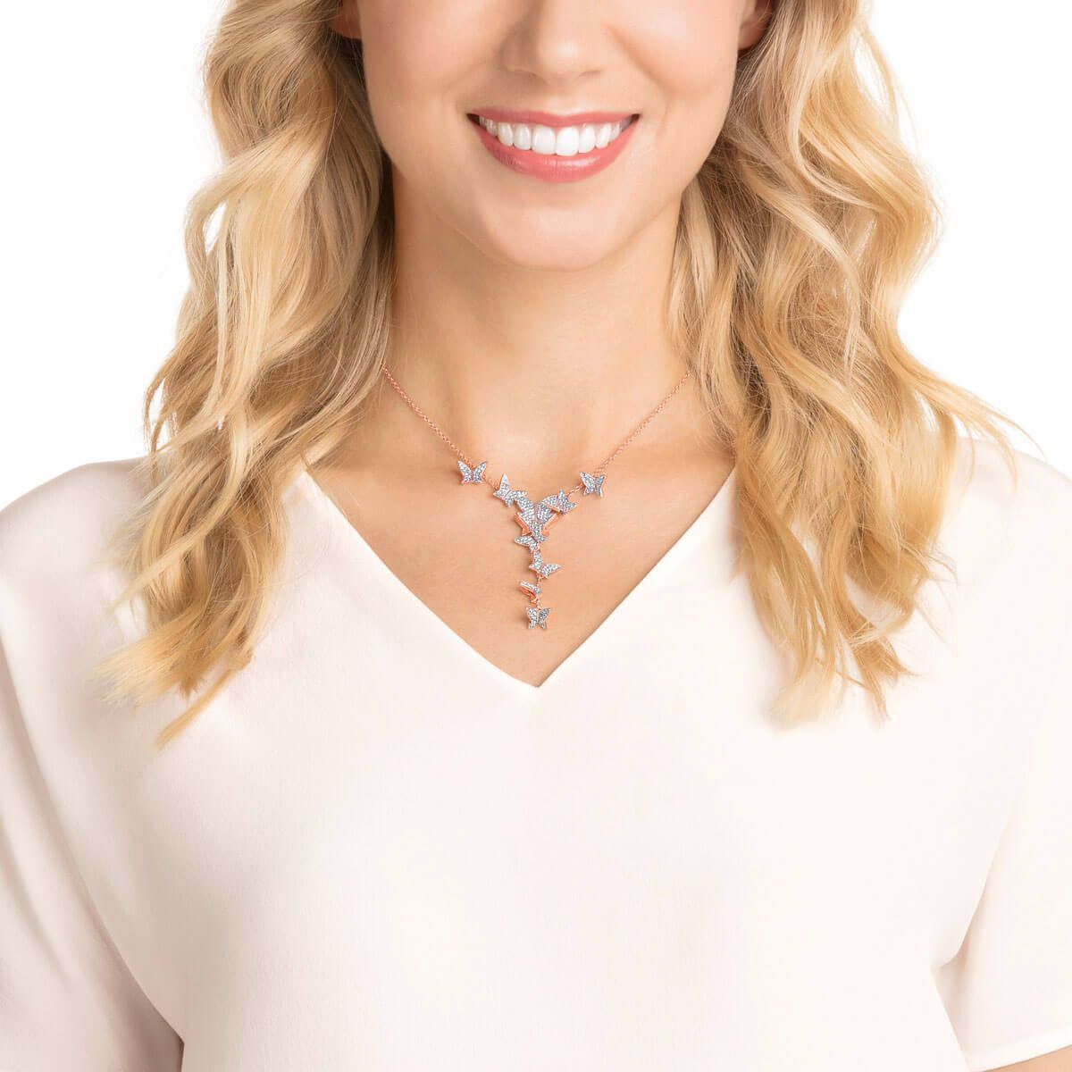 Lilia Y Necklace, White, Rose Gold Tone Plated In 2019 | Oh So With Most Recent Sparkling Butterfly Y  Necklaces (View 6 of 25)