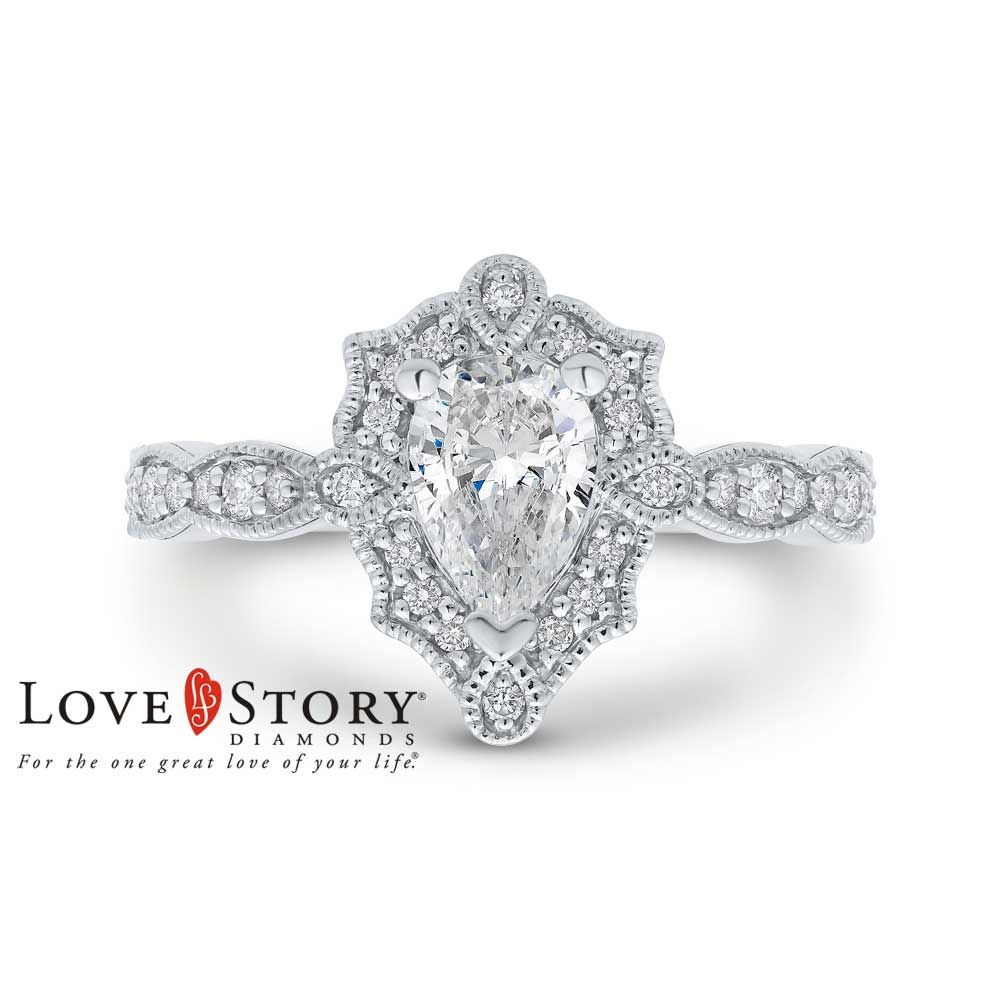 Love Story® Vintage Style Pear Shaped Diamond Engagement Ring In 14k White  Gold, 3/4ctw Intended For Most Current Diamond Art Deco Inspired Anniversary Bands In White Gold (View 24 of 25)