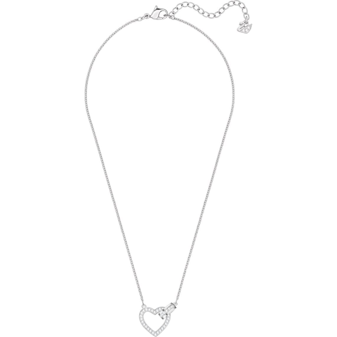 Lovely Necklace, White, Rhodium Plated Pertaining To 2020 Interlocked Hearts Locket Element Necklaces (View 23 of 25)